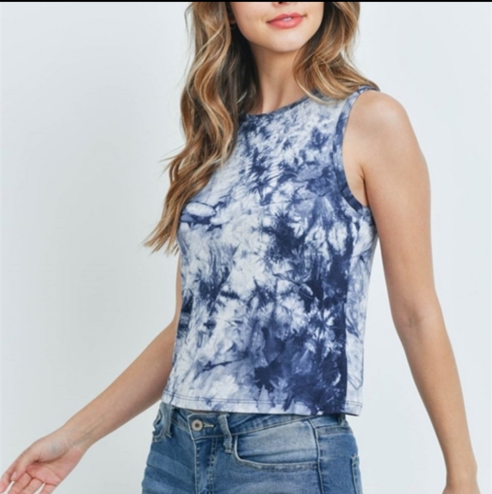 Navy & White Sleeveless Tie Dye